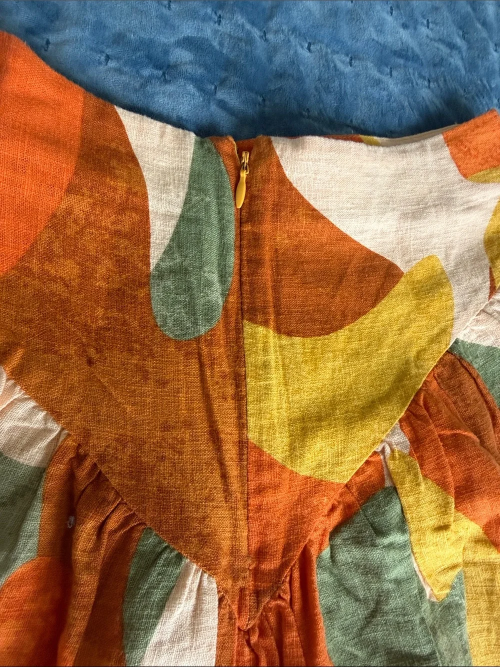 Abstract Print Linen-Blend Mini Skirt in Orange and Yellow
